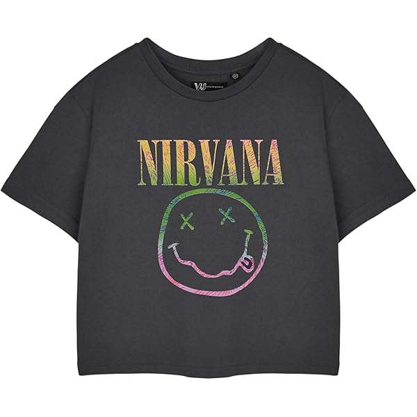 Nirvana Womens Grey Cropped Short Sleeved T-Shirt | Rainbow